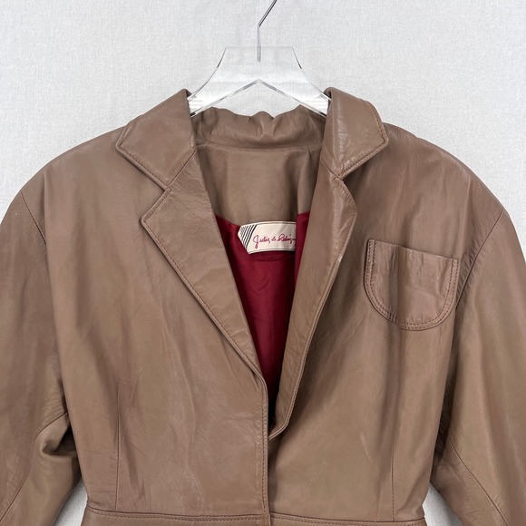 VINTAGE 80s Leather Jacket Womens Small Taupe Brown Cropped Julio De Rodriguez - Picture 5 of 16